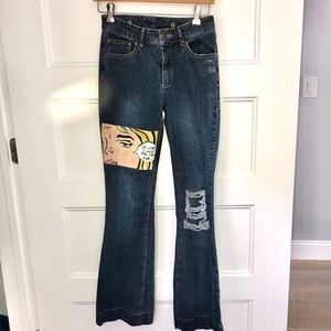 Custom Hand Painted Ripped High Waisted Jeans